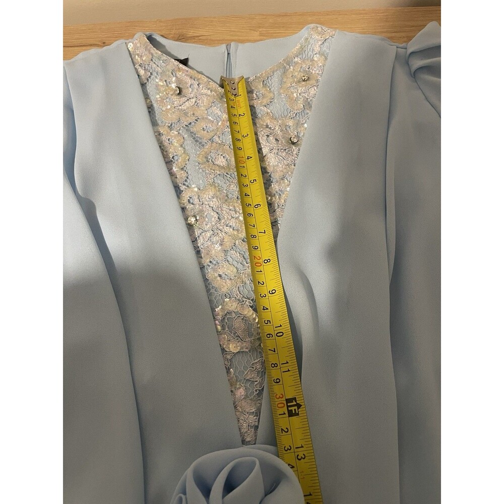 Jovani Light Blue Chiffon Capelet Gown Silver Lace Bodice Formal Size 14 - Picture 10 of 10